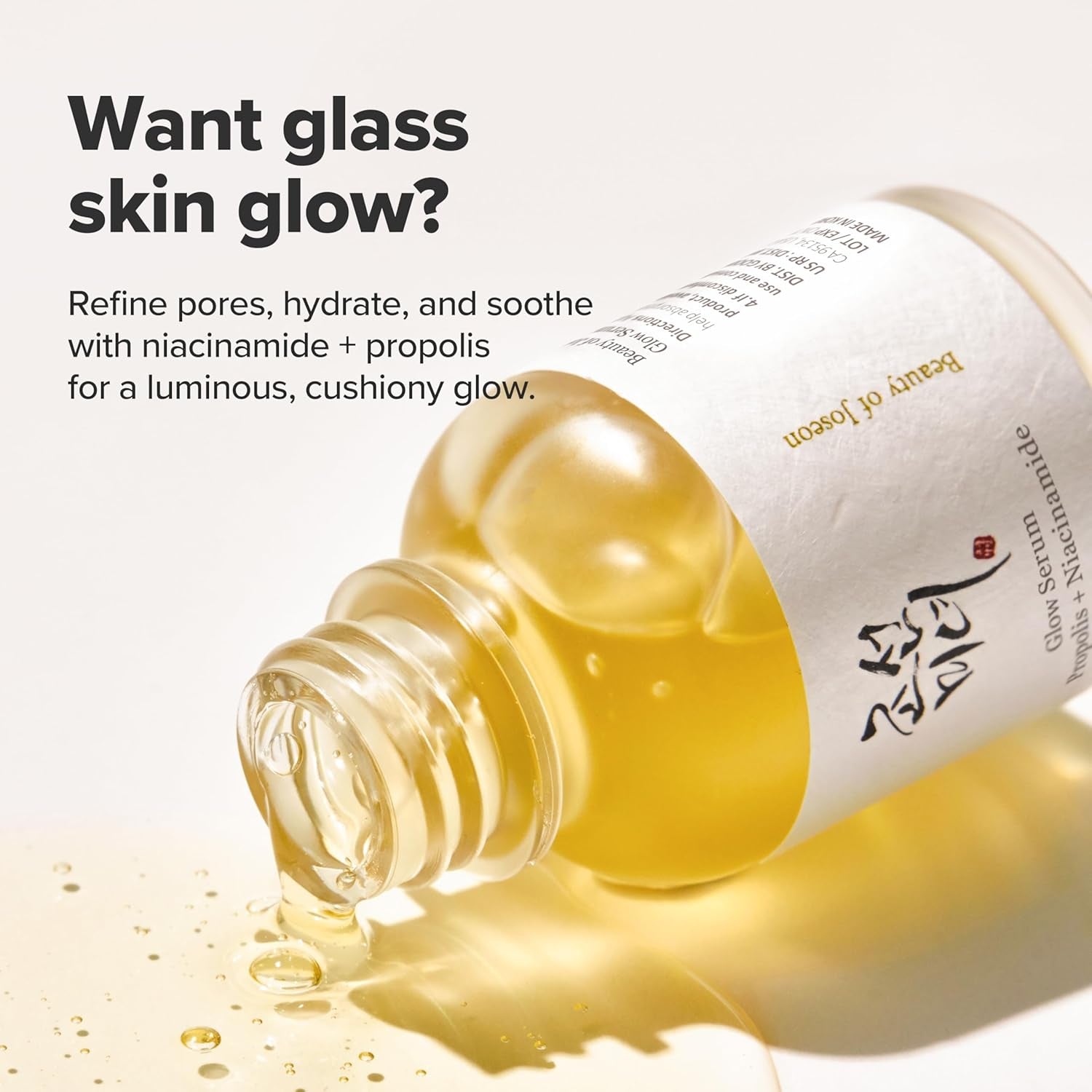 Glow Serum Propolis and Niacinamide Hydrating Facial Soothing Moisturizer for Uneven Skin Tone Korean Skin Care 30Ml 1 Fl.Oz