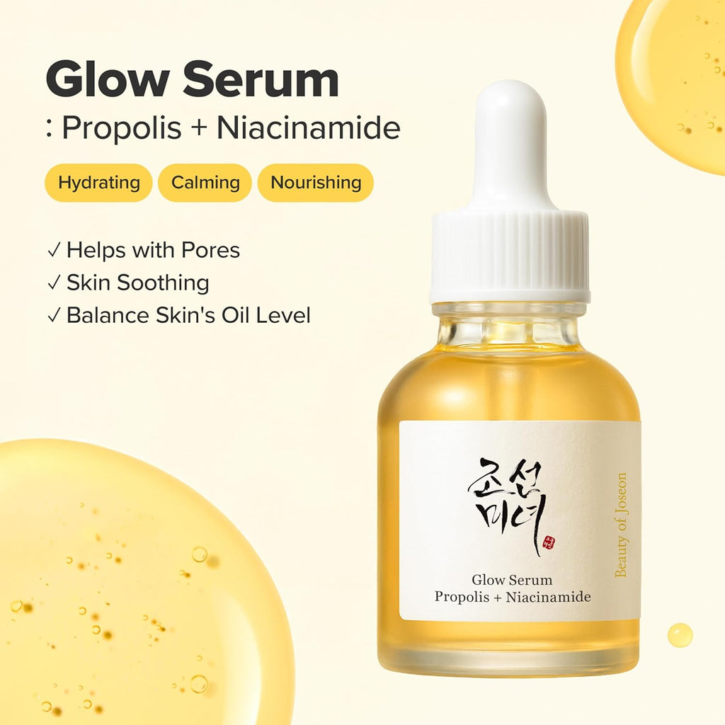 Glow Serum Propolis and Niacinamide Hydrating Facial Soothing Moisturizer for Uneven Skin Tone Korean Skin Care 30Ml 1 Fl.Oz