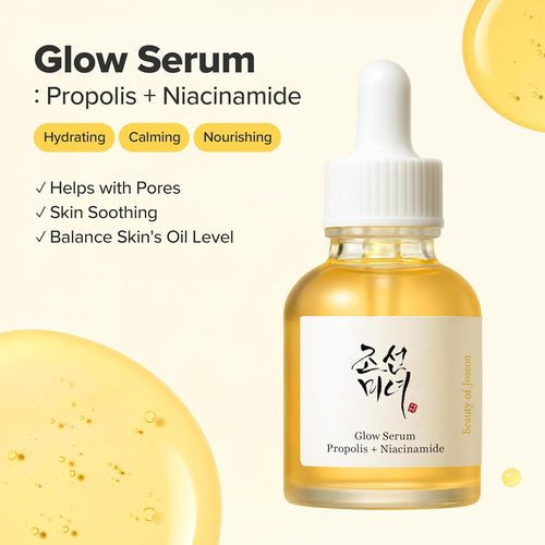 Glow Serum Propolis and Niacinamide Hydrating Facial Soothing Moisturizer for Uneven Skin Tone Korean Skin Care 30Ml 1 Fl.Oz