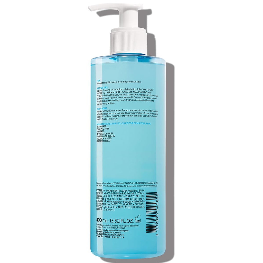 Toleriane Purifying Foaming Facial Cleanser, Oil Free Face Wash for Women & Men with Niacinamide + Ceramides, Pore Cleanser Safe for Sensitive Skin, Won’T Dry Out Skin, Soap Free