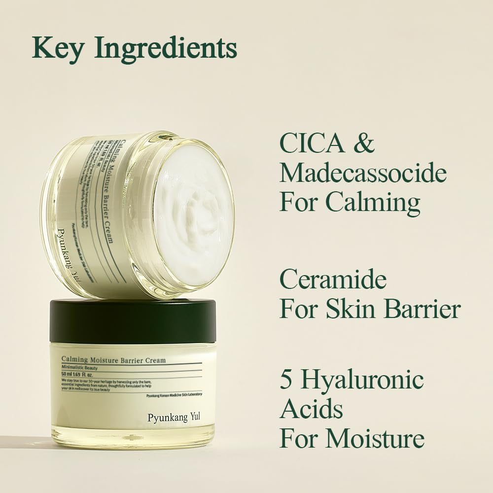 PKY Calming Moisture Barrier Cream Instantly Soothes Sensitive Skin, Hyaluronic Acid & Ceramide for Hydration, Vegan, Korean Skincare (1.69 Fl. Oz, 50Ml)