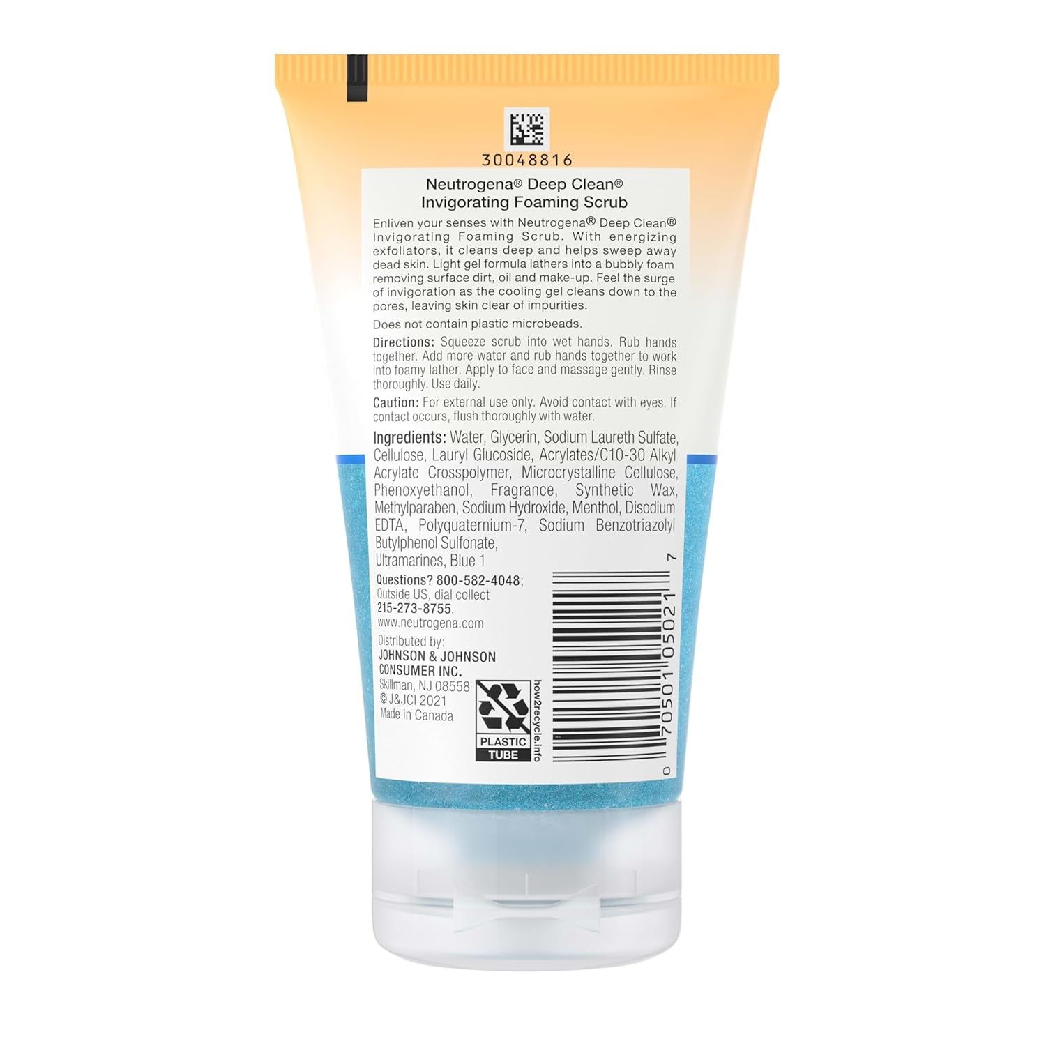 Neutrogena Deep Clean Invigorating Foaming Daily Exfoliating Facial Scrub with Glycerin, Gentle, Cooling & Exfoliating Gel Face Wash to Remove Impurities, Dirt, Oil & Makeup, 4.2 Fl. Oz