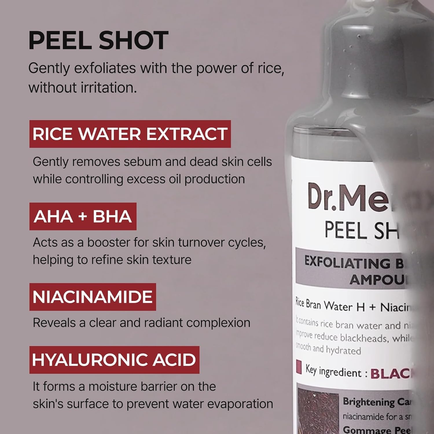 Peel Shot Glow Black Rice Peeling Ampoule – AHA BHA Daily Chemical Exfoliant with Rice Water & Niacinamide, Glass Skin Texture for Dead Skin & Dull Complexion, Korean Skincare 2.7 Fl.Oz
