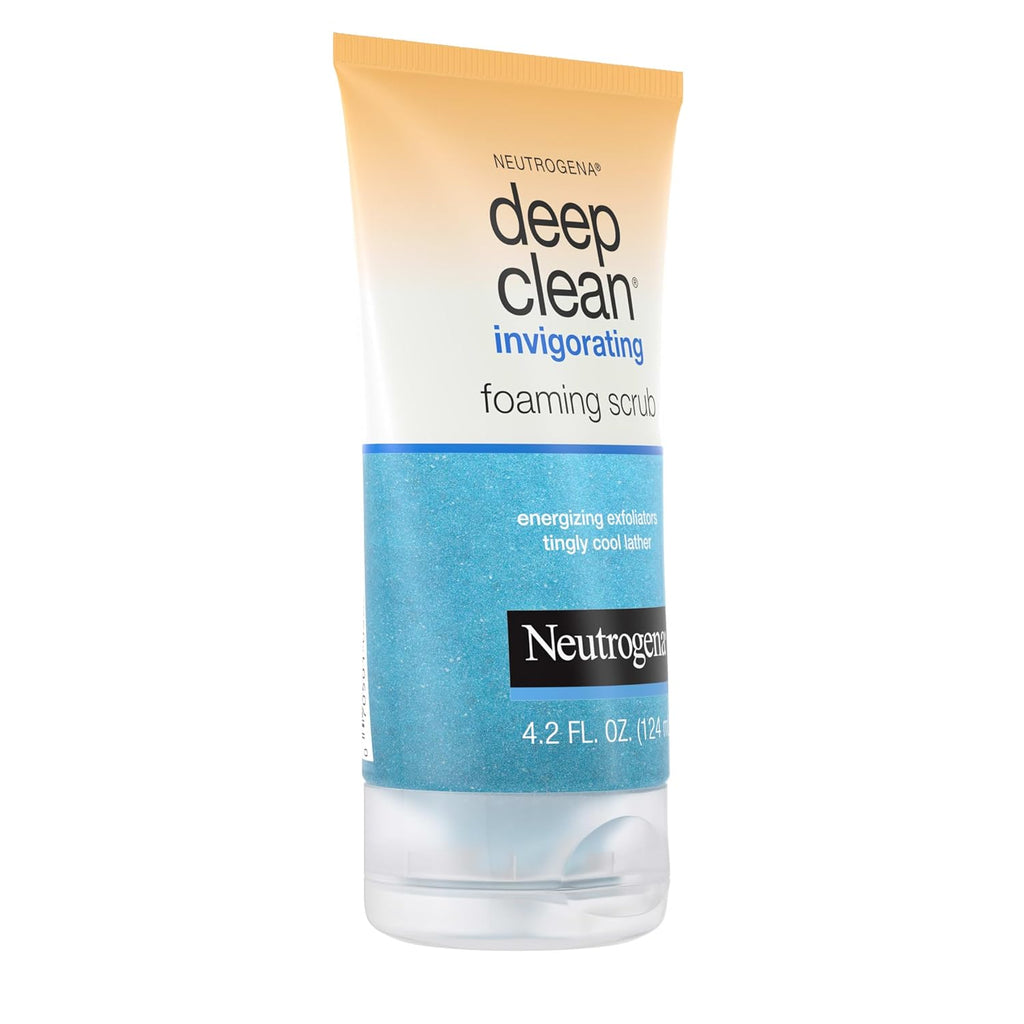 Neutrogena Deep Clean Invigorating Foaming Daily Exfoliating Facial Scrub with Glycerin, Gentle, Cooling & Exfoliating Gel Face Wash to Remove Impurities, Dirt, Oil & Makeup, 4.2 Fl. Oz
