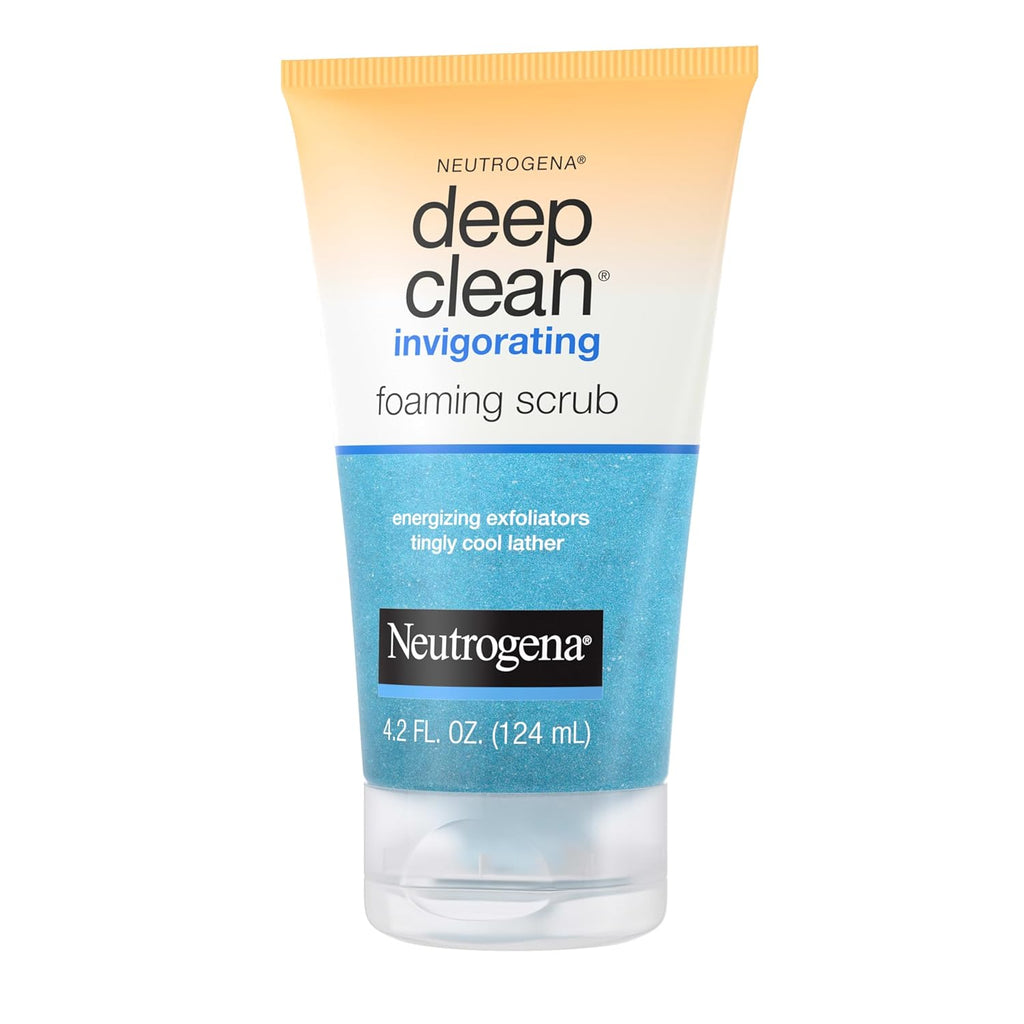 Neutrogena Deep Clean Invigorating Foaming Daily Exfoliating Facial Scrub with Glycerin, Gentle, Cooling & Exfoliating Gel Face Wash to Remove Impurities, Dirt, Oil & Makeup, 4.2 Fl. Oz