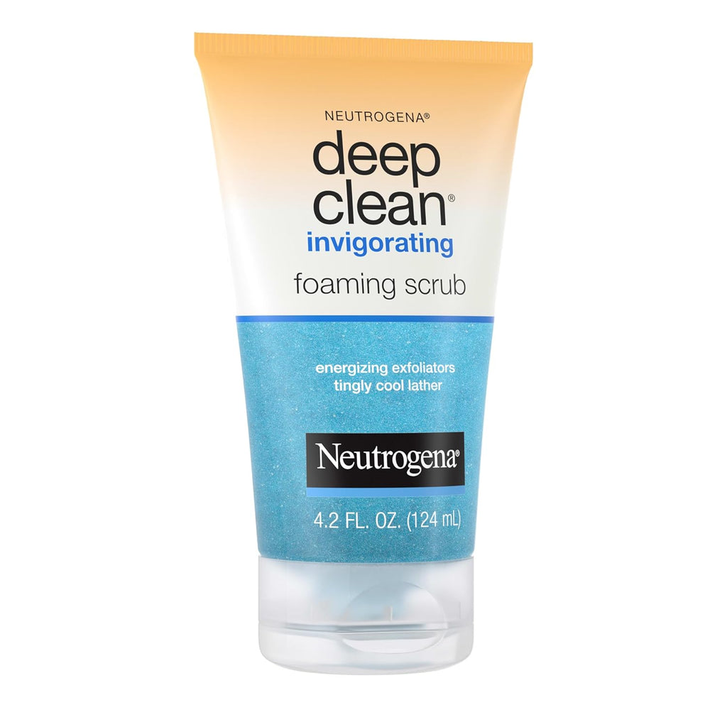 Neutrogena Deep Clean Invigorating Foaming Daily Exfoliating Facial Scrub with Glycerin, Gentle, Cooling & Exfoliating Gel Face Wash to Remove Impurities, Dirt, Oil & Makeup, 4.2 Fl. Oz