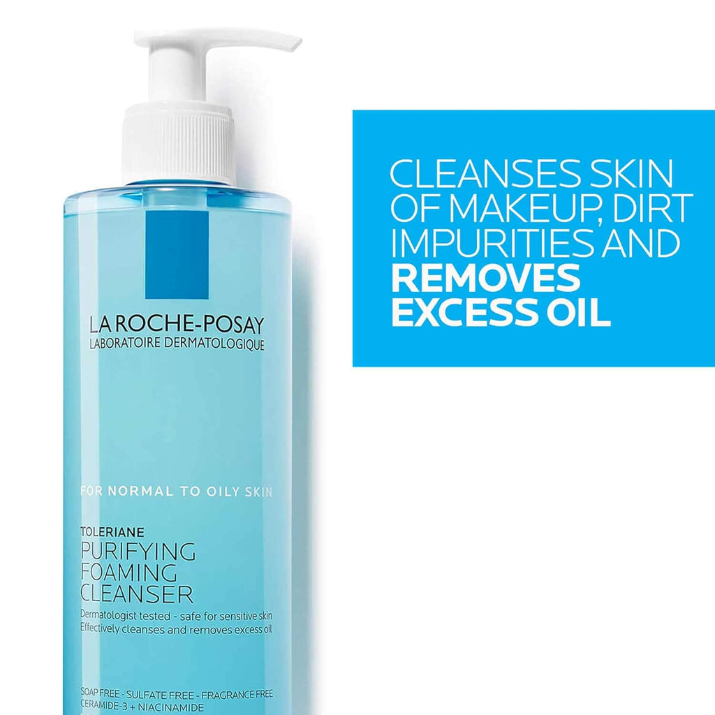 Toleriane Purifying Foaming Facial Cleanser, Oil Free Face Wash for Women & Men with Niacinamide + Ceramides, Pore Cleanser Safe for Sensitive Skin, Won’T Dry Out Skin, Soap Free