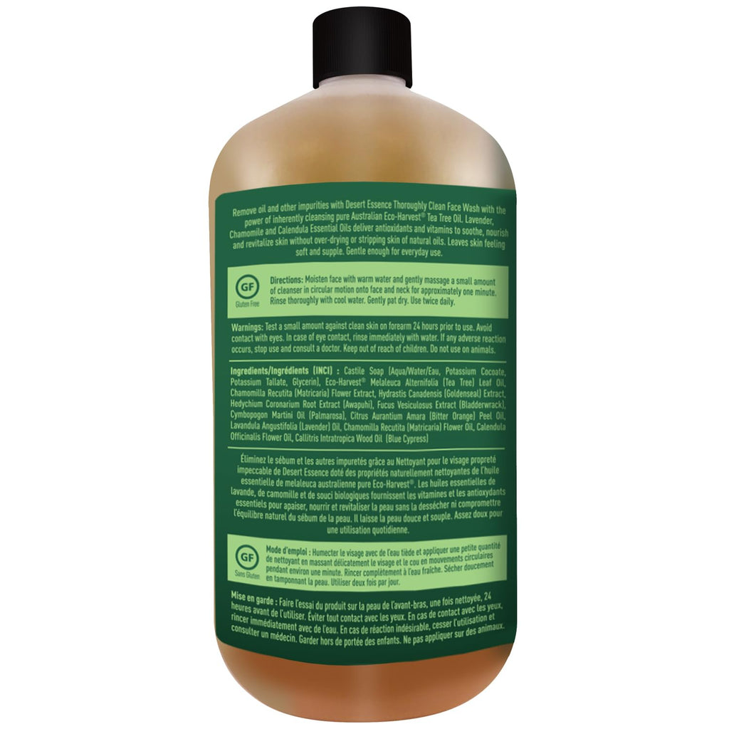 Tea Tree Face Wash 32 Fl Oz - Facial Cleanser with Natural Tea Tree Oil for Daily Use - Gentle Castile Formula for Sensitive and Oily Skin - Vegan and Cruelty-Free
