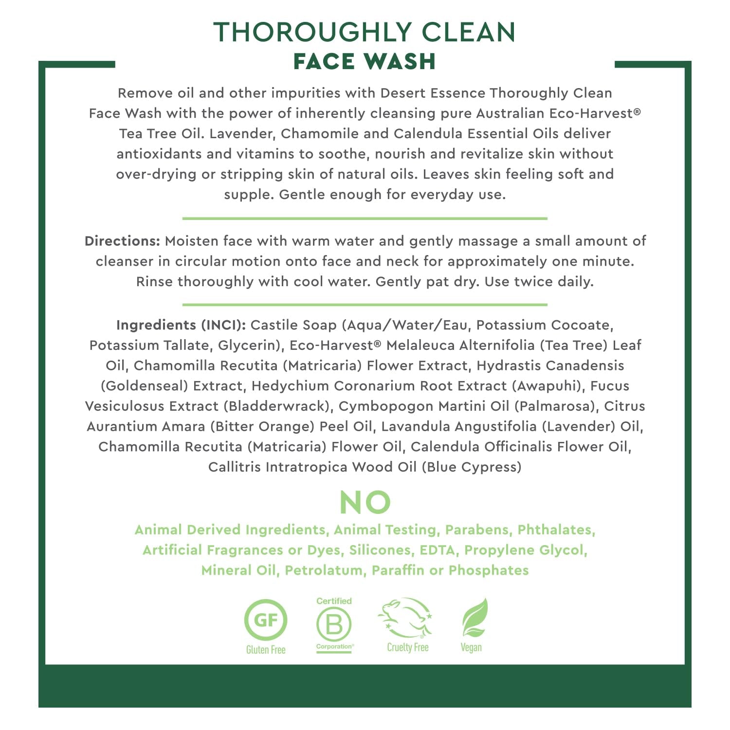 Tea Tree Face Wash 32 Fl Oz - Facial Cleanser with Natural Tea Tree Oil for Daily Use - Gentle Castile Formula for Sensitive and Oily Skin - Vegan and Cruelty-Free